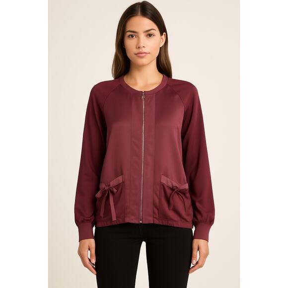 St. John Burgundy Silk Bomber Jacket Size Small (P) - Picture 1 of 7